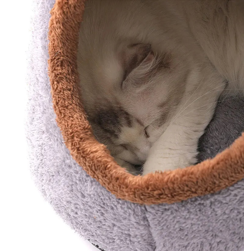 Winter Deep Sleep Comfort Cat Bed Cute Bear Head Shape Nest Pets Tent Cozy Cave for Cats House Soft And Self Warming Kitten Beds