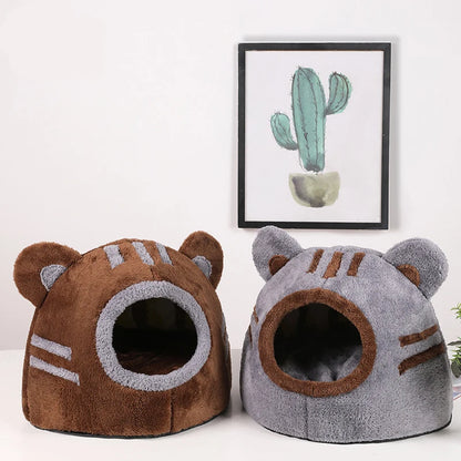 Winter Deep Sleep Comfort Cat Bed Cute Bear Head Shape Nest Pets Tent Cozy Cave for Cats House Soft And Self Warming Kitten Beds
