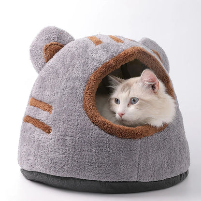 Winter Deep Sleep Comfort Cat Bed Cute Bear Head Shape Nest Pets Tent Cozy Cave for Cats House Soft And Self Warming Kitten Beds