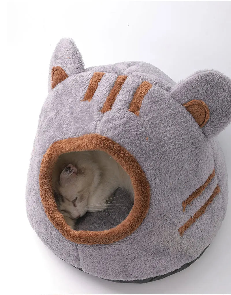 Winter Deep Sleep Comfort Cat Bed Cute Bear Head Shape Nest Pets Tent Cozy Cave for Cats House Soft And Self Warming Kitten Beds
