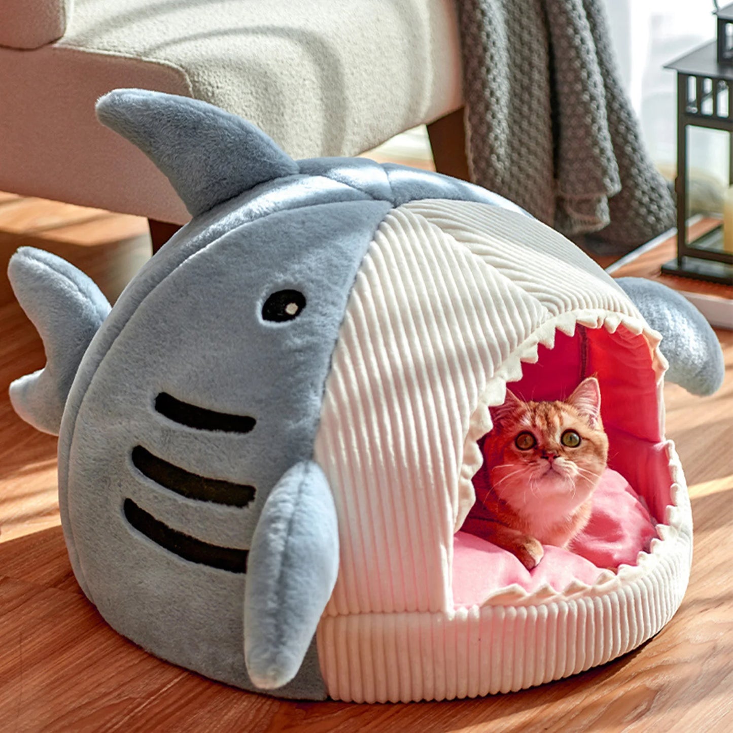 Cat Cave Mat House Shark Shaped Winter Warm Versatile Decorative Cozy Soft Cat Cave Bed for Dog Pet Shark Shaped Cat House
