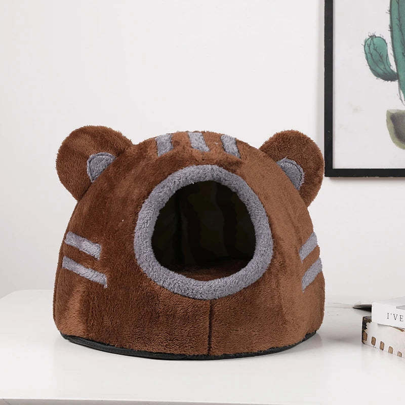 Winter Deep Sleep Comfort Cat Bed Cute Bear Head Shape Nest Pets Tent Cozy Cave for Cats House Soft And Self Warming Kitten Beds