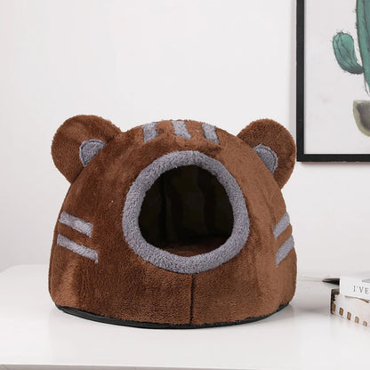 Winter Deep Sleep Comfort Cat Bed Cute Bear Head Shape Nest Pets Tent Cozy Cave for Cats House Soft And Self Warming Kitten Beds